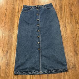 Eddie Bauer Skirt Womens 8 Denim Flannel Lined Jean Boho Pockets Button Front